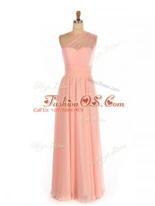 Latest Empire Bridesmaid Dress Peach One Shoulder Chiffon Sleeveless Floor Length Side Zipper