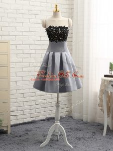 Grey Side Zipper Prom Dresses Lace and Appliques Sleeveless Mini Length
