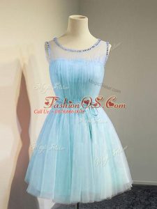 Aqua Blue Wedding Party Dress Prom and Wedding Party with Belt Scoop Sleeveless Lace Up