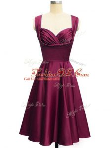 Straps Sleeveless Lace Up Bridesmaid Dress Burgundy Taffeta