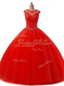 Floor Length Ball Gowns Sleeveless Red 15th Birthday Dress Lace Up