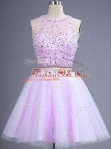 Two Pieces Quinceanera Court Dresses Lilac Scoop Tulle Sleeveless Knee Length Lace Up