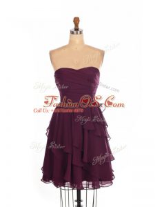 Burgundy Sleeveless Chiffon Zipper Dama Dress for Quinceanera for Prom and Party and Wedding Party