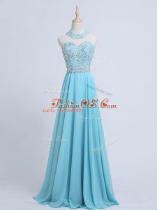 Trendy Sleeveless Chiffon Zipper Formal Evening Gowns in Aqua Blue with Beading