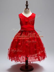 High Low Wine Red Kids Pageant Dress Tulle Sleeveless Appliques