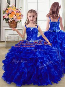Floor Length Ball Gowns Sleeveless Royal Blue Child Pageant Dress Lace Up