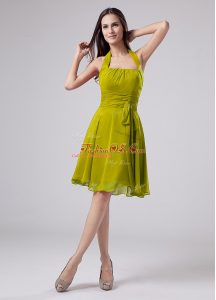Exceptional Halter Top Sleeveless Zipper Mother Of The Bride Dress Olive Green Chiffon