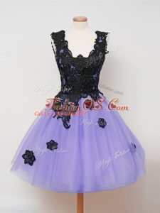 Lavender Tulle Zipper Straps Sleeveless Knee Length Damas Dress Lace