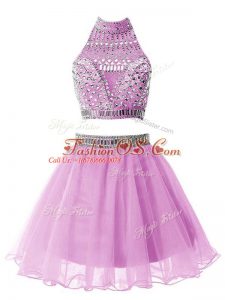 Discount High-neck Sleeveless Zipper Bridesmaids Dress Lilac Organza