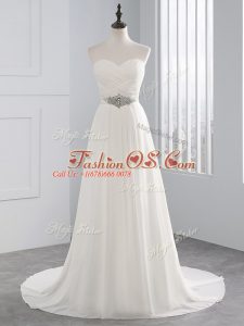 Wonderful White Sleeveless Beading and Ruching Lace Up Wedding Gown