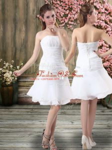 Sweet Knee Length White Wedding Gown Chiffon Sleeveless Hand Made Flower