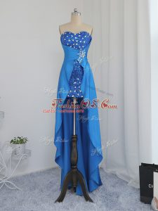 Charming Elastic Woven Satin Sleeveless High Low Club Wear and Beading