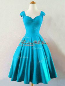 Stunning Knee Length Baby Blue Damas Dress Straps Sleeveless Lace Up