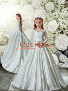 Lovely White Long Sleeves Lace Clasp Handle Flower Girl Dresses for Less