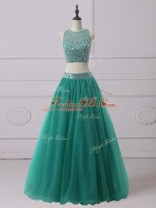 Flirting Green Scoop Neckline Beading Prom Dress Sleeveless Zipper