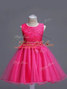 Hot Pink Little Girl Pageant Dress Wedding Party with Lace Scoop Sleeveless Zipper