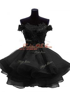 Beading and Lace and Appliques and Ruffles Prom Evening Gown Black Zipper Sleeveless Mini Length