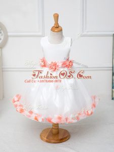 Ball Gowns Pageant Gowns For Girls White Scoop Tulle Sleeveless Knee Length Zipper
