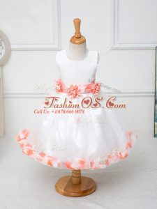 Ball Gowns Pageant Gowns For Girls White Scoop Tulle Sleeveless Knee Length Zipper