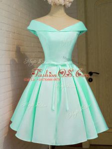 Suitable Turquoise Cap Sleeves Belt Knee Length Wedding Guest Dresses