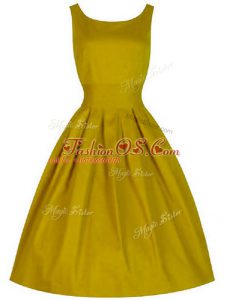 Brown A-line Scoop Sleeveless Taffeta Knee Length Lace Up Ruching Vestidos de Damas