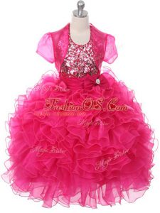 Wonderful Scoop Sleeveless Lace Up Little Girls Pageant Dress Wholesale Hot Pink Organza