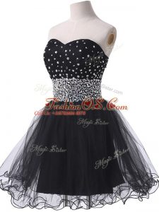 Black Sleeveless Mini Length Beading Lace Up Prom Dresses