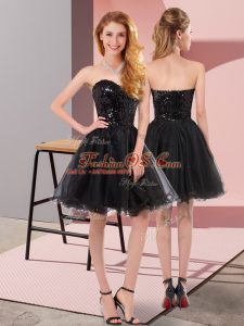 Black Zipper Prom Gown Sequins Sleeveless Mini Length