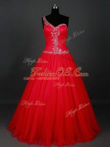 Red Zipper Military Ball Dresses For Women Beading Sleeveless Floor Length