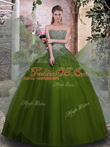 Olive Green Lace Up Vestidos de Quinceanera Beading Sleeveless Floor Length
