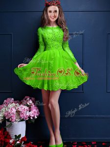 Traditional Chiffon Scalloped 3 4 Length Sleeve Lace Up Beading and Lace and Appliques Wedding Guest Dresses in Green