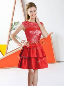 Bateau Sleeveless Backless Quinceanera Court of Honor Dress Red Tulle