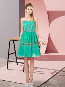 Noble Sleeveless Knee Length Beading Lace Up Cocktail Dresses with Turquoise