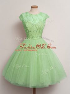 Exquisite Ball Gowns Bridesmaid Dress Scoop Tulle Cap Sleeves Knee Length Lace Up