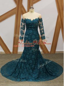 Lace Mother Of The Bride Dress Teal Zipper Long Sleeves