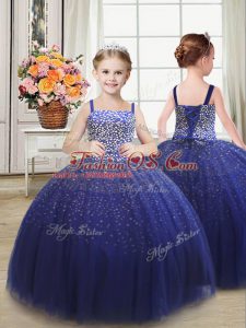 Luxurious Beading Little Girls Pageant Dress Wholesale Royal Blue Lace Up Sleeveless Floor Length