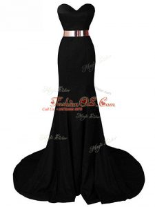 Sleeveless Brush Train Belt Lace Up Evening Dresses