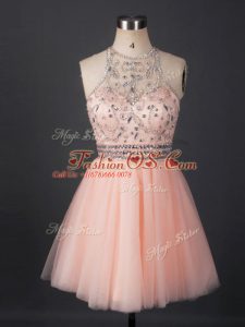 Peach Scoop Lace Up Beading Prom Evening Gown Sleeveless