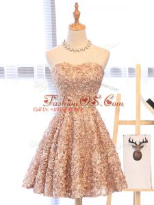 Popular Belt Prom Evening Gown Champagne Lace Up Sleeveless Mini Length