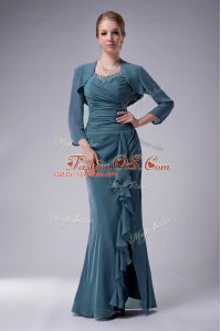 Classical Navy Blue Chiffon Zipper Straps Sleeveless Floor Length Mother Of The Bride Dress Beading