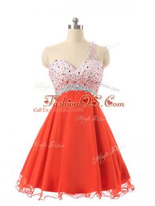 Mini Length Orange Red Cocktail Dress Chiffon and Tulle Sleeveless Beading