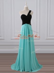 Aqua Blue Sleeveless Ruching Zipper Bridesmaid Dress
