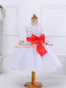 Excellent Knee Length White Girls Pageant Dresses Scoop Sleeveless Zipper