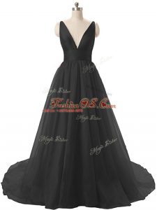 Dynamic V-neck Sleeveless Organza Homecoming Dress Online Ruching Sweep Train Backless