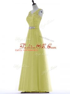 Fabulous Yellow Sleeveless Beading and Lace and Appliques Floor Length Evening Dress