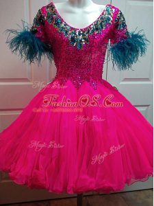 Edgy Short Sleeves Beading and Sequins Zipper Cocktail Dress