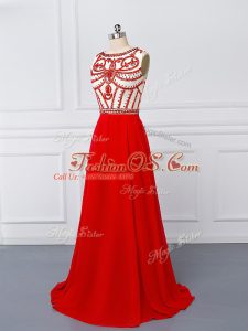 Shining Chiffon Sleeveless Dress for Prom Sweep Train and Beading