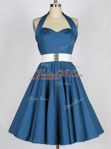 Eye-catching Halter Top Sleeveless Taffeta Bridesmaids Dress Belt Lace Up