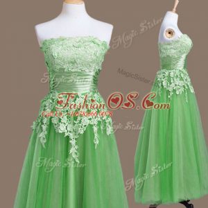 Flare Green Lace Up Strapless Appliques Quinceanera Court Dresses Tulle Sleeveless