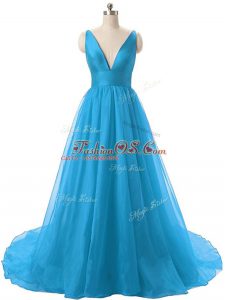Free and Easy Sleeveless Brush Train Backless Ruching Dress for Prom
